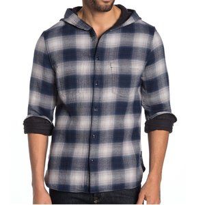 John Varvatos Hooded Plaid Reversible Shirt Blue